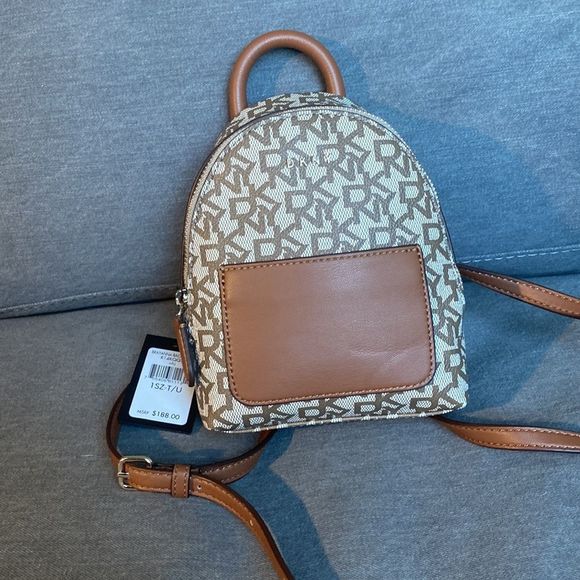 DKNY CROSSBODY “brayanna backpack” clutch purse in vegan leather monogram - Picture 2 of 6